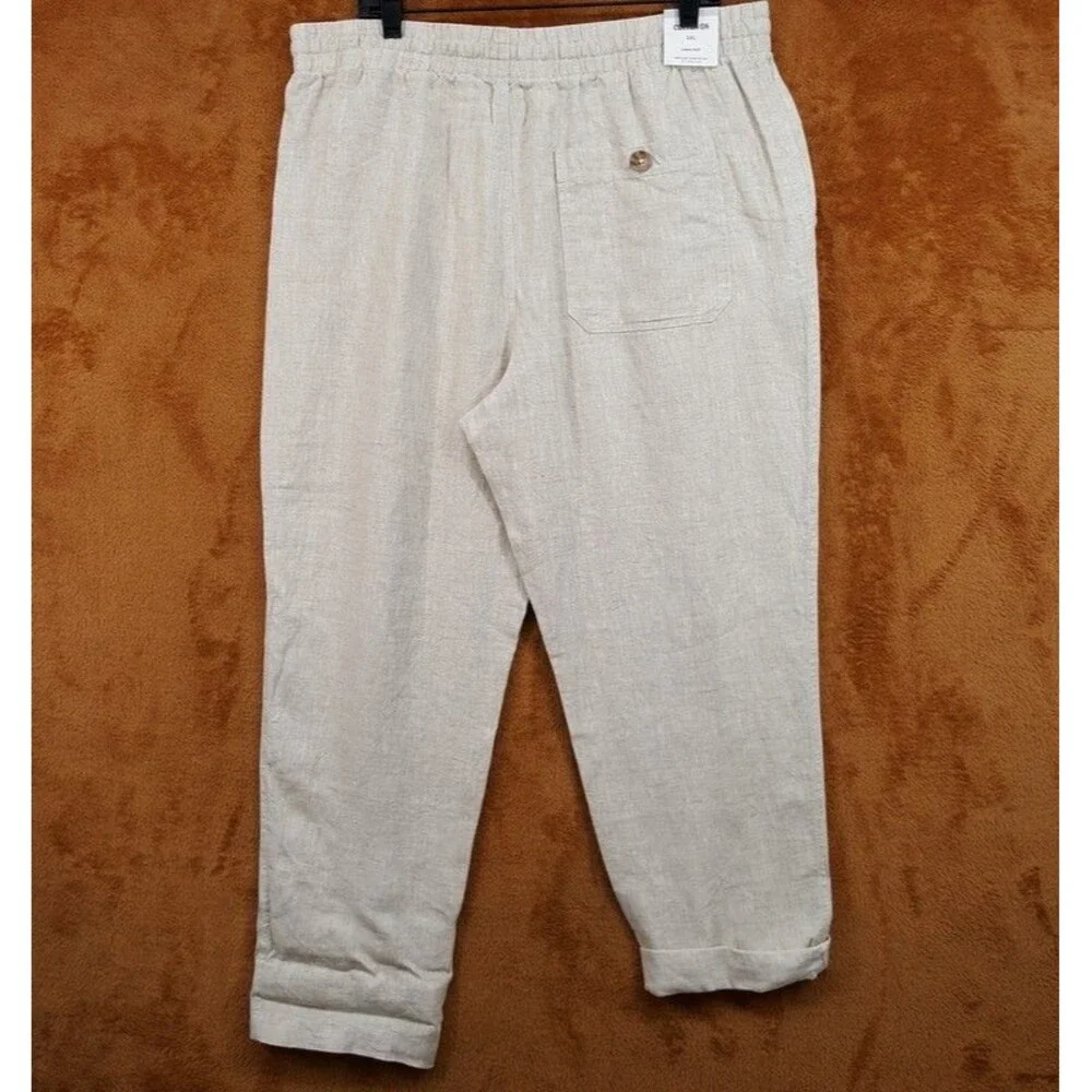 Cotton On Pants Mens XXL Tan Drawstring 100% Linen Tapered Leg Pant